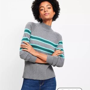 LOFT Gray and Teal Women's Mock Neck Sweater